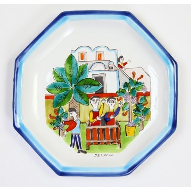 Piatto Ottagonale Folk POTFK-2 ceramiche de simone raccolta dell'uva Piatto Ottagonale Folk POTFK-2 ceramiche de simone raccolta dell'uva